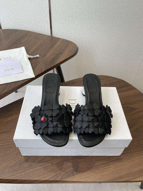 Christian Dior Floral Decor Flat Sandals Genuine Leather Lining Durable Outsole