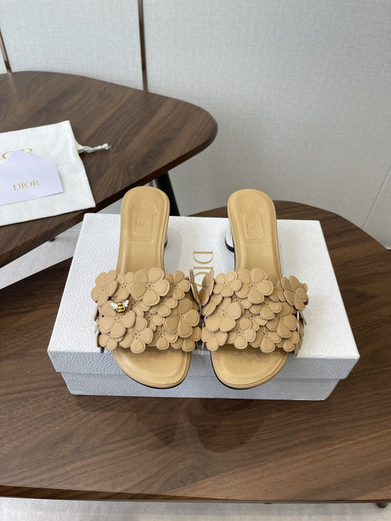 Christian Dior Floral Decor Flat Sandals Genuine Leather Lining Durable Outsole