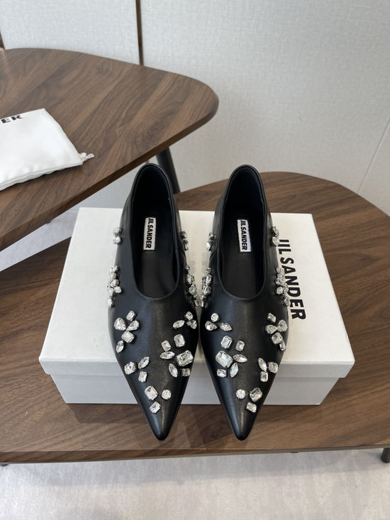 Jil Sanders Rhinestone Decor Single Shoes Genuine Leather Lining Non-slip Sole