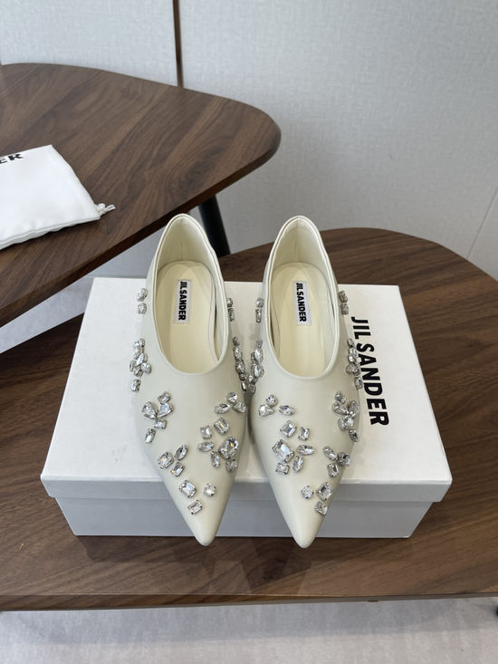 Jil Sanders Rhinestone Decor Single Shoes Genuine Leather Lining Non-slip Sole