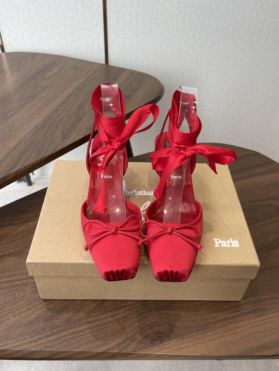 Christian Louboutine Bow Decor High Heel Pumps Silk Upper Premium Leather Lining