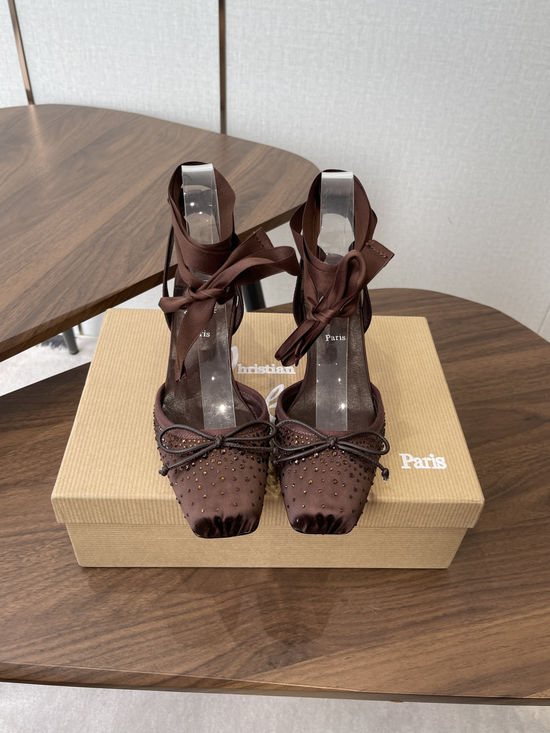 Christian Louboutine Bow Decor High Heel Shoes Silk Upper Comfortable Leather Lining