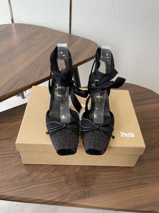 Christian Louboutine Bow Decor High Heel Shoes Silk Upper Comfortable Leather Lining