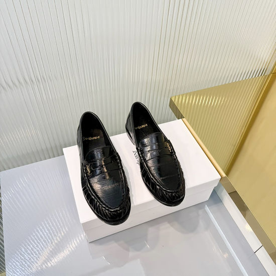 Yves Saint Laurent Wrinkled Loafer with Metal Accent