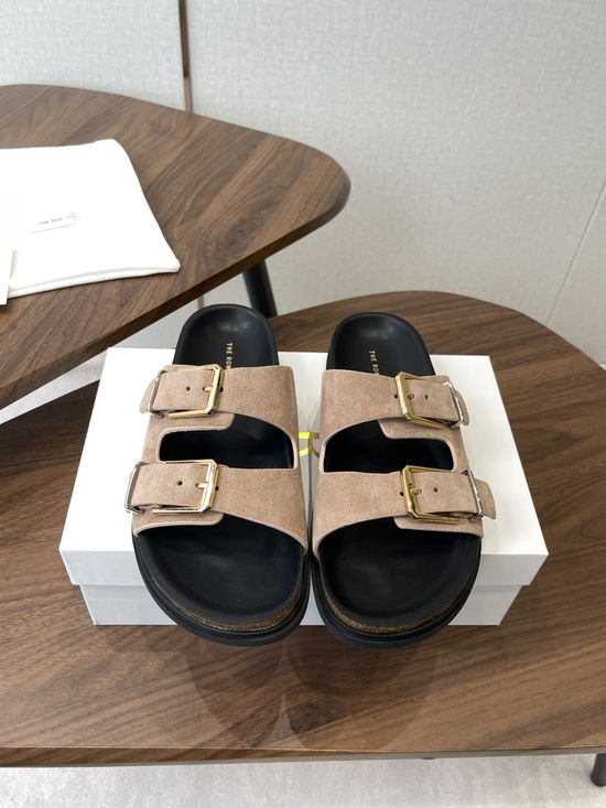 The Row Suede Double Buckle Comfort Clogs Non Slip Casual Footwear