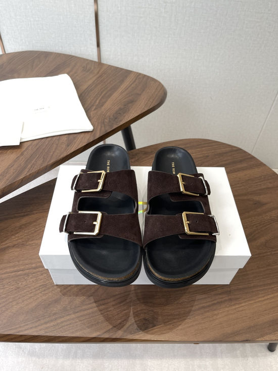The Row Suede Double Buckle Comfort Clogs Non Slip Casual Footwear