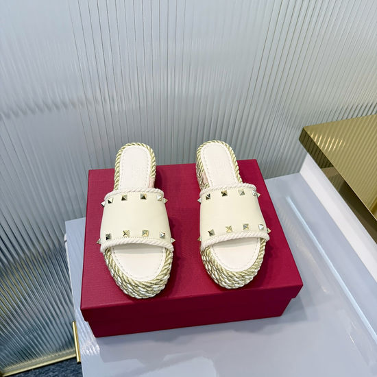 Valentino Studded Espadrille Wedge Sandals Premium Leather Non Slip Sole