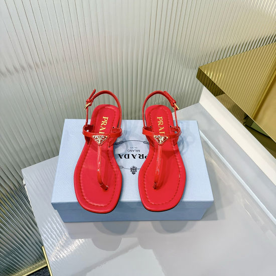 Prada Comfortable Flat Sandals with Shiny Buckle