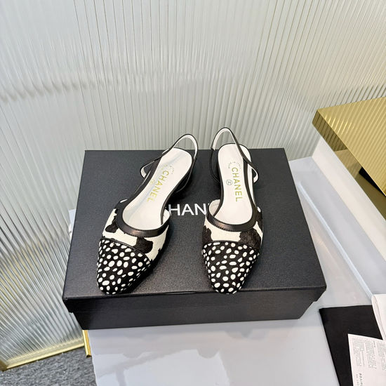 Chanel Premium Pony Hair Color Block Low Heel Sandals
