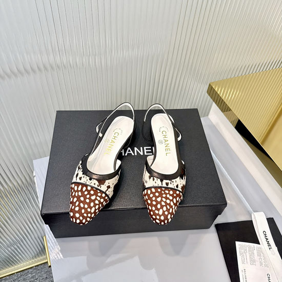 Chanel Premium Pony Hair Color Block Low Heel Sandals