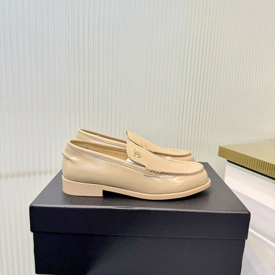 Chanel Patent Leather Loafers with Decorative Hardware Buckle