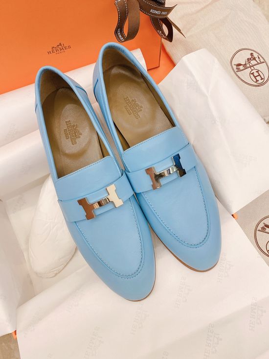 Hermes Goatskin Buckle Loafers Soft Lining Non-slip Sole