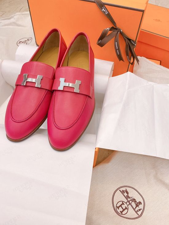Hermes Goatskin Buckle Loafers Soft Lining Non-slip Sole