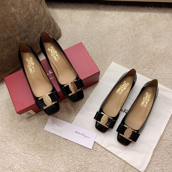 Ferragamo Square Toe Bow Leather Shoes Vintage Stylish Dress Footwear