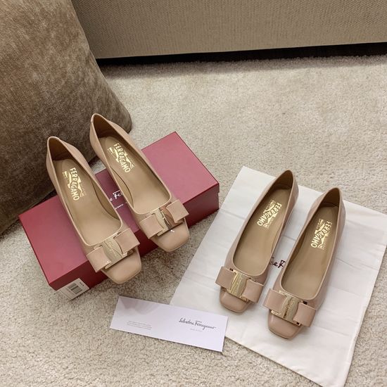 Ferragamo Square Toe Bow Leather Shoes Vintage Stylish Dress Footwear