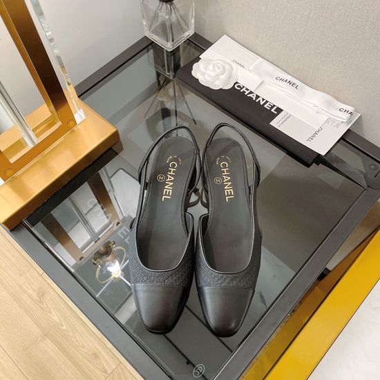 Chanel Premium Genuine Leather Square Toe Slingback Sandals