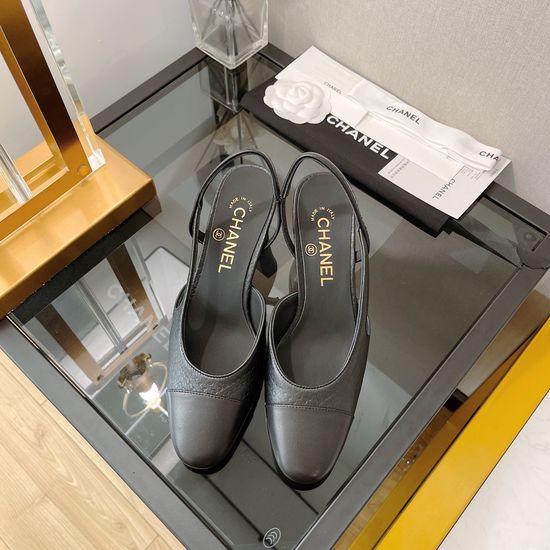 Chanel Premium Genuine Leather Square Toe Slingback Sandals