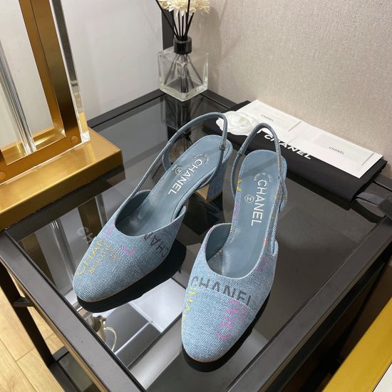 Chanel Classic Two-tone Denim Printed Slingback Sandals Comfy