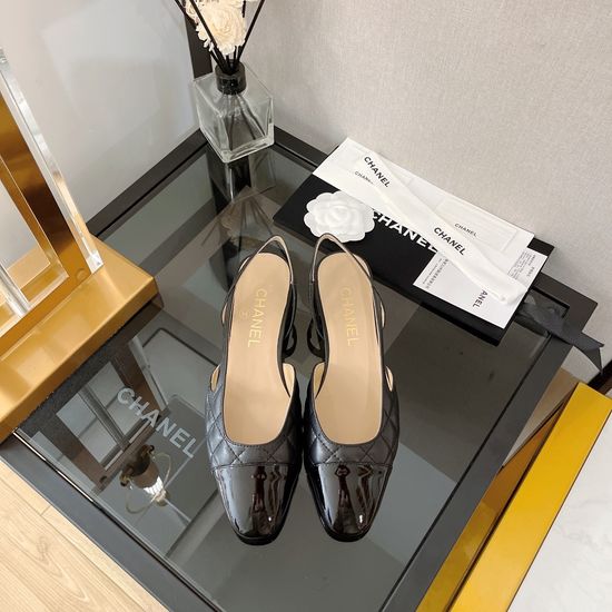 Chanel Quilted Lambskin Square Toe Slingback Flat Sandals