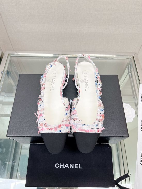 Chanel Classic Two-tone Tweed Slingback Sandals Flat Low Heel