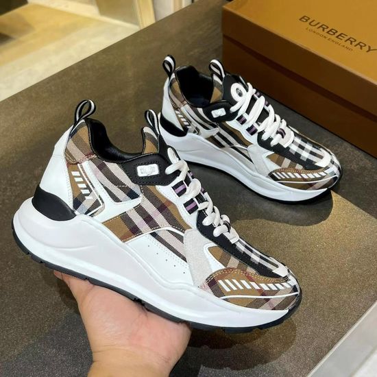 Burberry Premium Plaid Suede Leather Chunky Sole Casual Sneakers