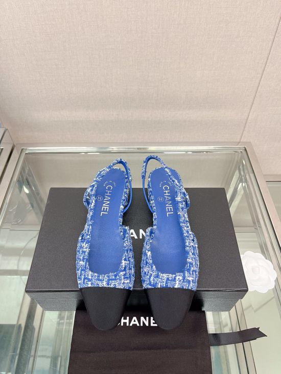Chanel Classic Two-tone Tweed Slingback Sandals Flat Low Heel