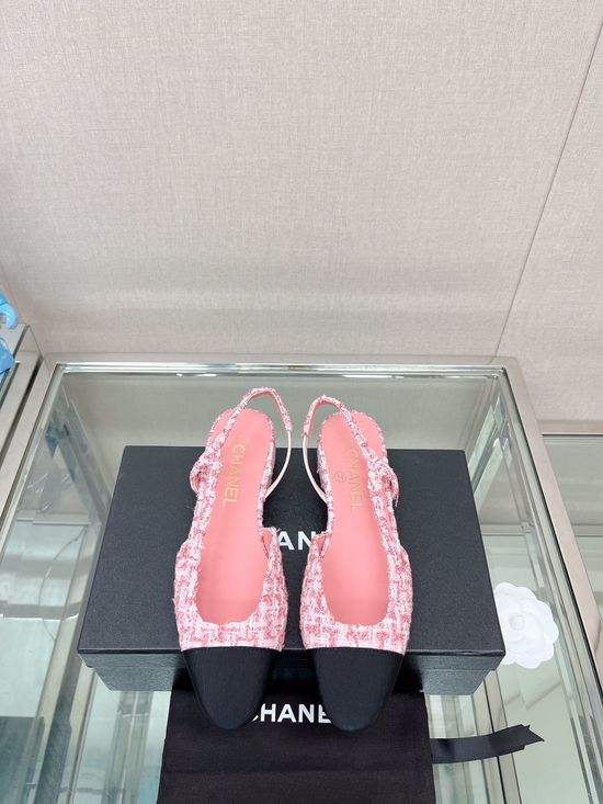 Chanel Classic Two-tone Tweed Slingback Sandals Flat Low Heel