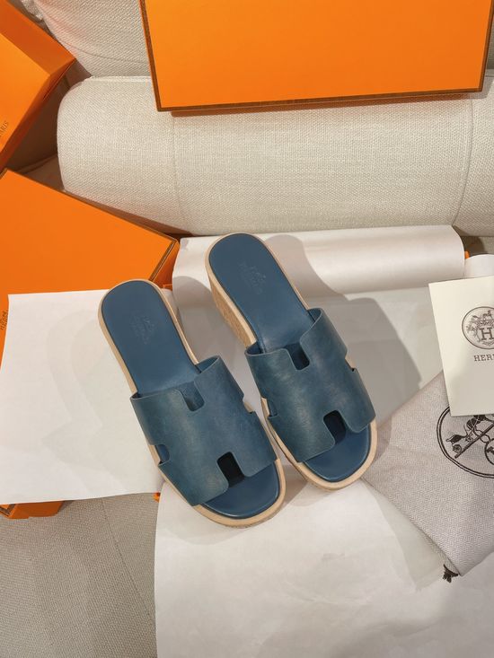 Hermes Elevated Platform Slides Leather Upper Comfortable Durable Sole