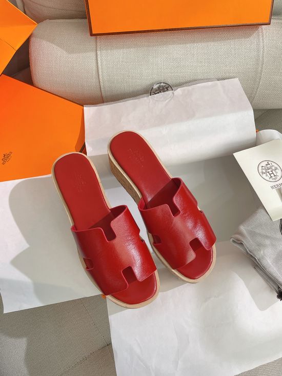 Hermes Elevated Platform Slides Leather Upper Comfortable Durable Sole