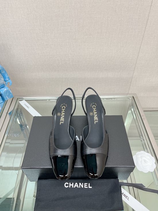 Chanel Stone Pattern Leather Slingback Sandals Classic Two Tone Shoes