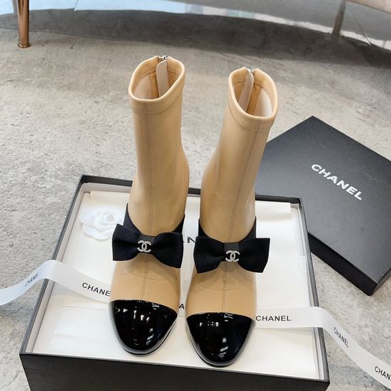 Chanel Elegant Bow Ankle Boots Stretch Upper Sturdy Block Heel