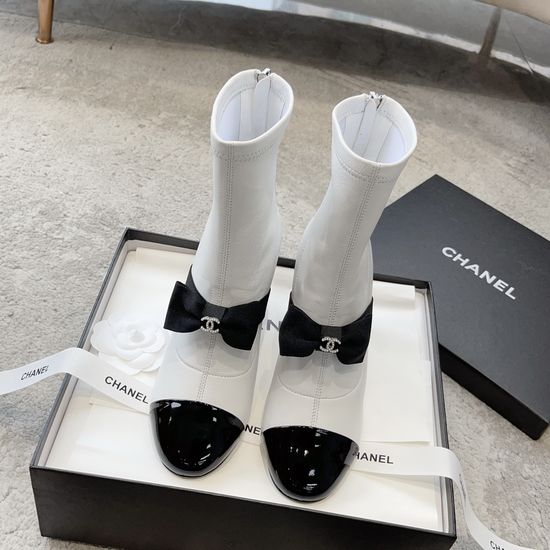 Chanel Elegant Bow Ankle Boots Stretch Upper Sturdy Block Heel