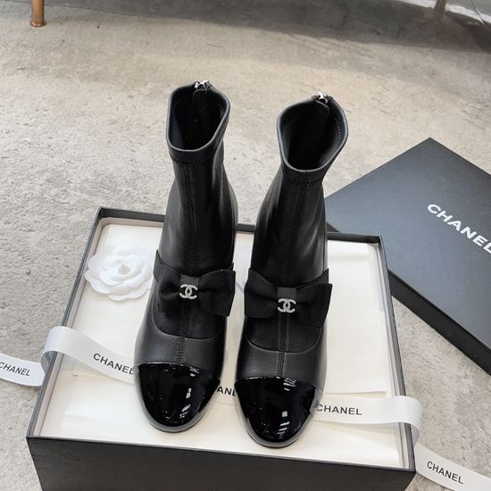 Chanel Elegant Bow Ankle Boots Stretch Upper Sturdy Block Heel