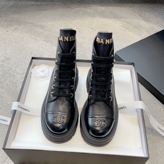 Chanel Lace-up Platform Combat Boots Soft Lining Non-slip Sole