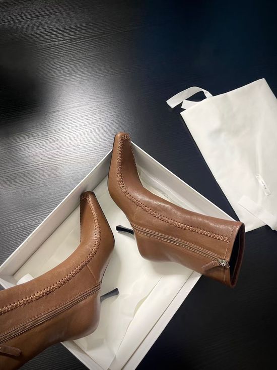 The Row Sleek Square Toe Mid Calf Leather Boots