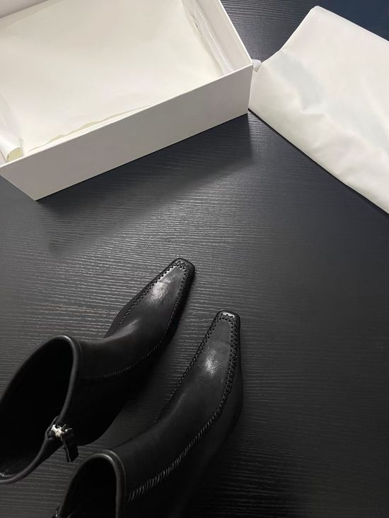 The Row Sleek Square Toe Mid Calf Leather Boots