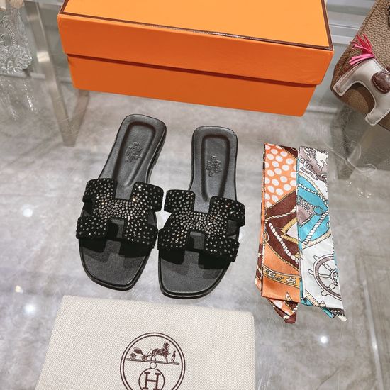 Hermes Suede Casual Slides Soft Sole Comfortable Daily Footwear
