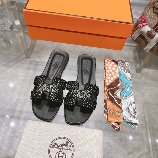 Hermes Suede Casual Slides Soft Sole Comfortable Daily Footwear