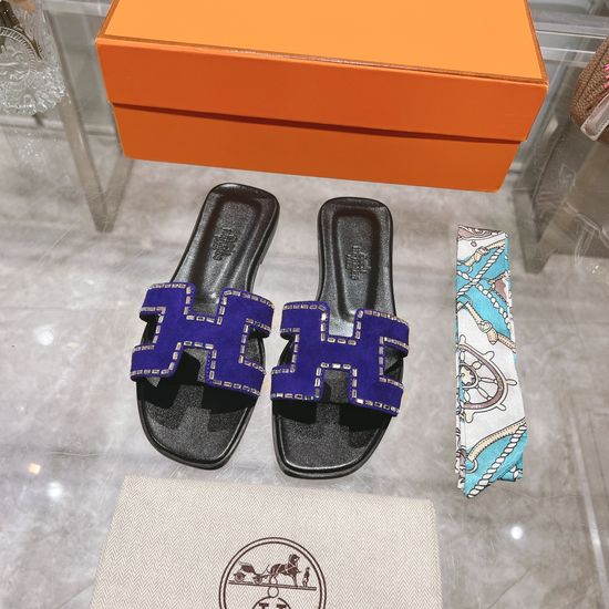 Hermes Suede Casual Slides Soft Sole Comfortable Daily Footwear