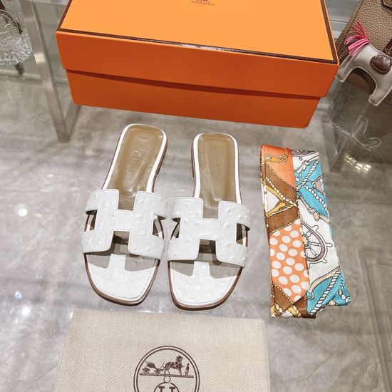 Hermes Ostrich Leather Casual Slides Cozy Non-slip Daily Footwear