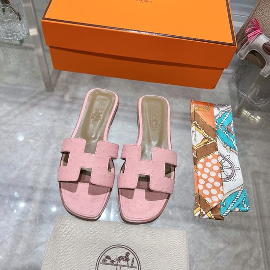 Hermes Ostrich Leather Casual Slides Cozy Non-slip Daily Footwear