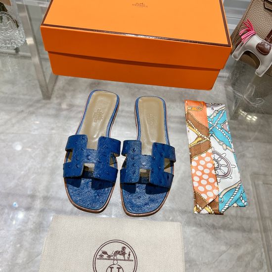 Hermes Ostrich Leather Casual Slides Cozy Non-slip Daily Footwear