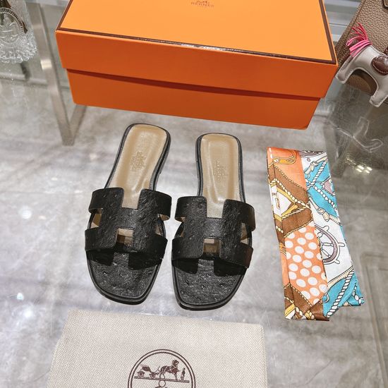 Hermes Ostrich Leather Casual Slides Cozy Non-slip Daily Footwear