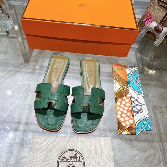 Hermes Ostrich Leather Casual Slides Cozy Non-slip Daily Footwear