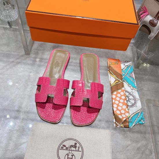 Hermes Exotic Crocodile Pattern Casual Slide Sandals