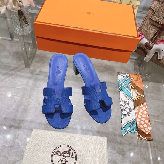 Hermes Block Heel Calfskin Slides Comfortable Elegant Casual Footwear