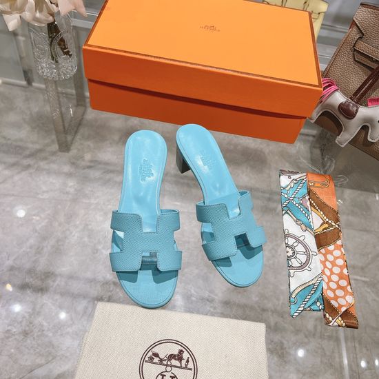 Hermes Block Heel Calfskin Slides Comfortable Elegant Casual Footwear