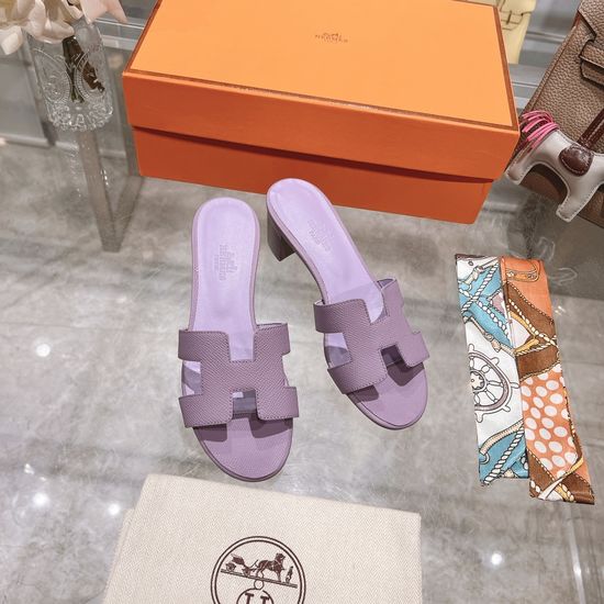 Hermes Block Heel Calfskin Slides Comfortable Elegant Casual Footwear