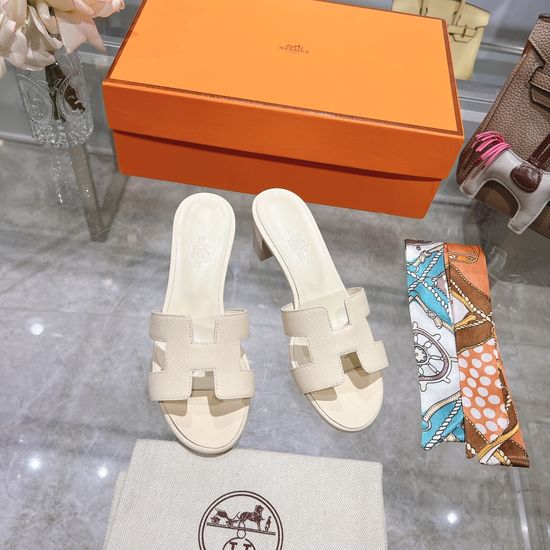 Hermes Block Heel Calfskin Slides Comfortable Elegant Casual Footwear