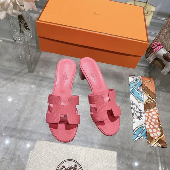 Hermes Block Heel Calfskin Slides Comfortable Elegant Casual Footwear